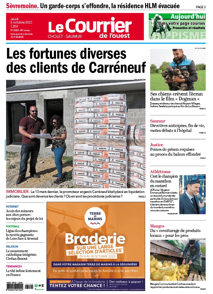 Lisez Le Courrier De L Ouest Saumur Du 05 Octobre 2023 Sur EPresse Fr