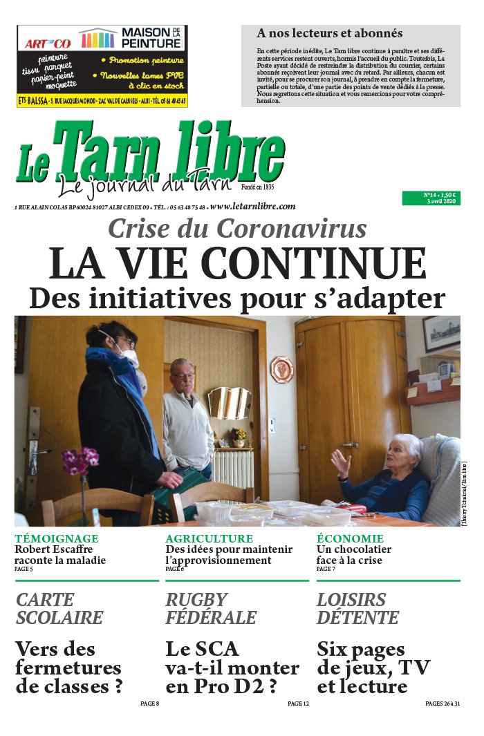 Le Tarn Libre N202014 du 03 avril 2020 à télécharger sur iPad