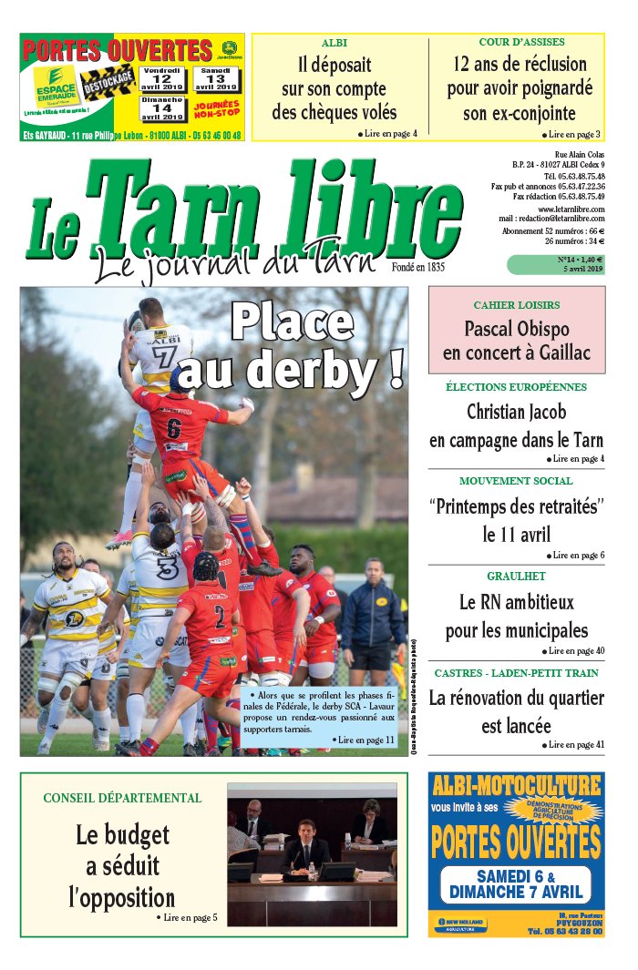 Le Tarn Libre N201914 du 05 avril 2019 à télécharger sur iPad