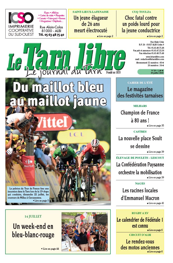 Le Tarn Libre N201829 du 20 juillet 2018 à télécharger sur iPad