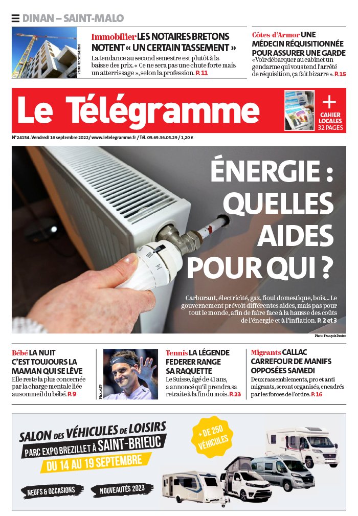 Le Télégramme N20220916 du 16 septembre 2022 à télécharger sur iPad