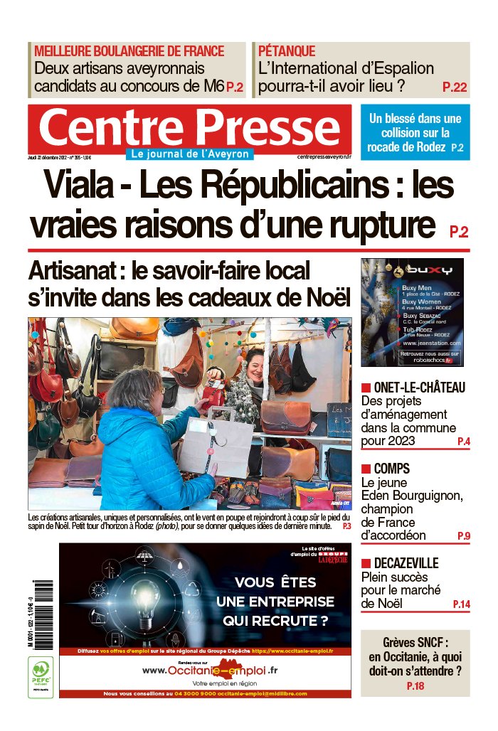 Centre Presse Aveyron N20221222 du 22 décembre 2022 à télécharger sur iPad