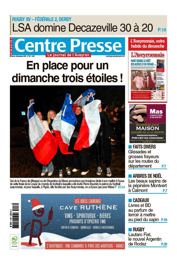 Centre Presse Aveyron N20221218 du 18 décembre 2022 à télécharger sur iPad