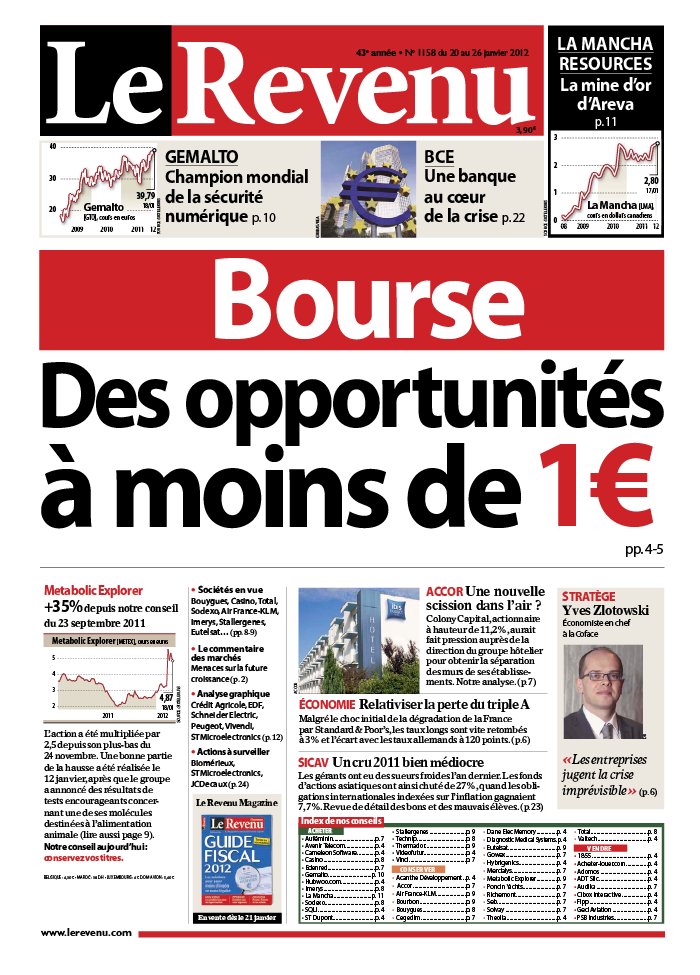 Le Revenu Hebdo Bourse N°188 Du 20 Janvier 2012 à Télécharger Sur IPad