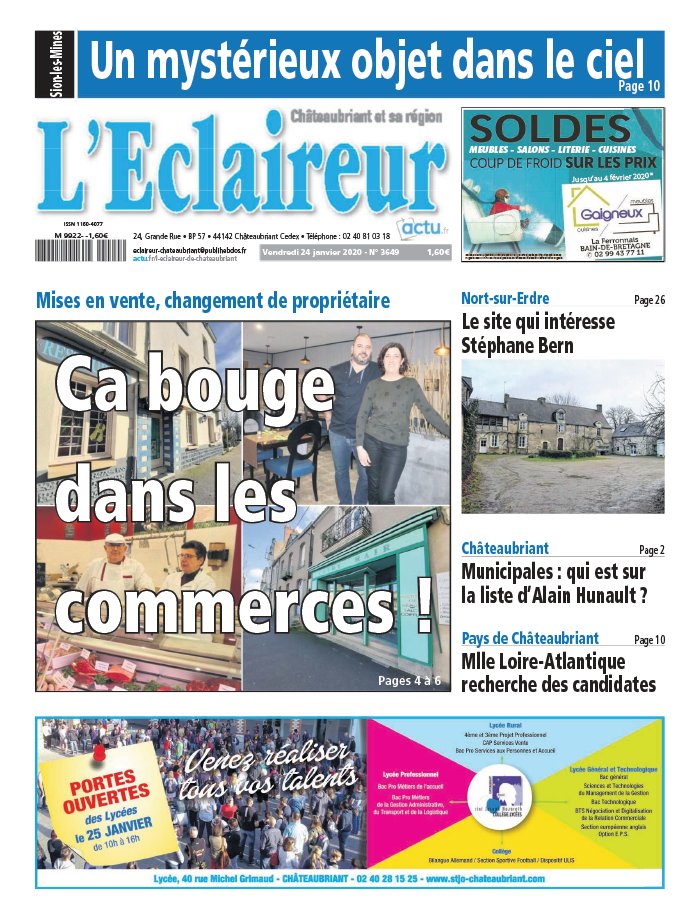 L'Eclaireur de Chateaubriant N°3649 du 24 janvier 2020 à télécharger ...