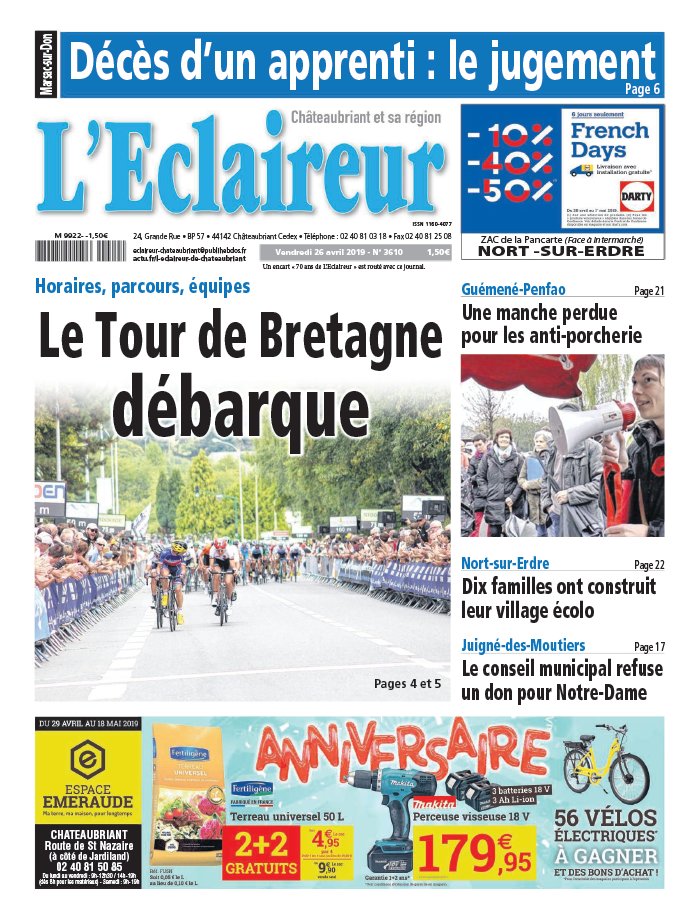 L'Eclaireur de Chateaubriant N°3610 du 26 avril 2019 à télécharger sur iPad