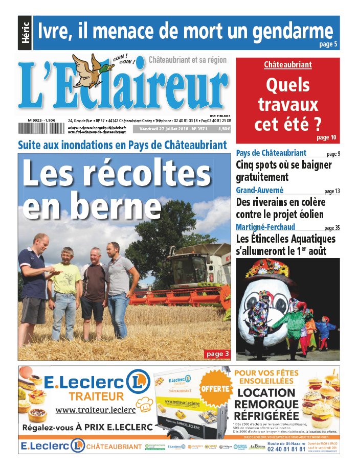L'Eclaireur de Chateaubriant N°3571 du 27 juillet 2018 à télécharger ...