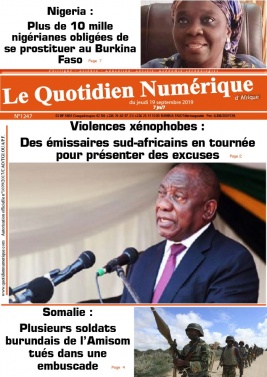 Quotidien Numérique d'Afrique N°1247 du 19 septembre 2019 à télécharger sur iPad