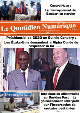 Quotidien Numérique d'Afrique N°1245 du 17 septembre 2019 à télécharger sur iPad