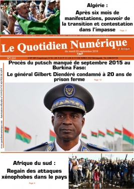 Quotidien Numérique d'Afrique N°1231 du 03 septembre 2019 à télécharger sur iPad