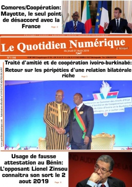 Quotidien Numérique d'Afrique N°1198 du 01 août 2019 à télécharger sur iPad