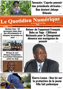 Quotidien Numérique d'Afrique N°1080 du 05 avril 2019 à télécharger sur iPad