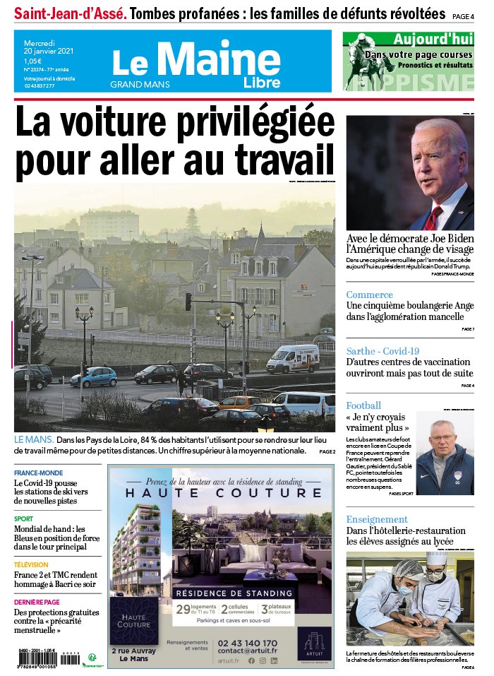 Le Maine Libre 20 janvier 2021 Le Maine Libre - Grand Mans du 20 janvier 2021