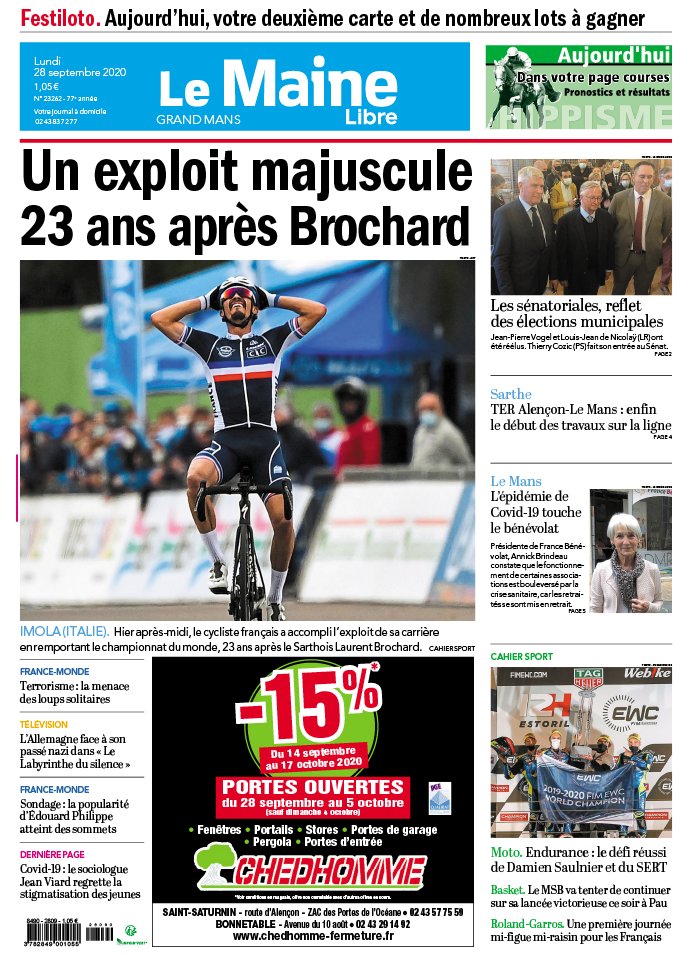Le Maine Libre 28 septembre 2020 Le Maine Libre - Grand Mans du 28 septembre 2020