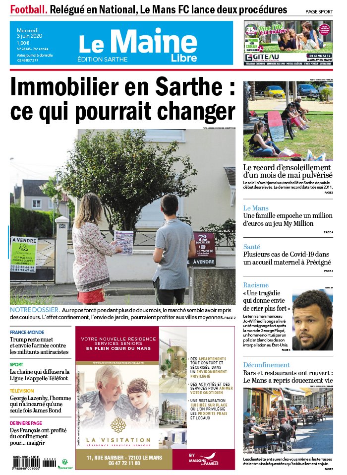 Le Maine Libre 03 juin 2020 Le Maine Libre - Grand Mans du 03 juin 2020