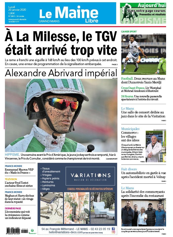 Le Maine Libre 20 janvier 2020 Le Maine Libre - Grand Mans du 20 janvier 2020