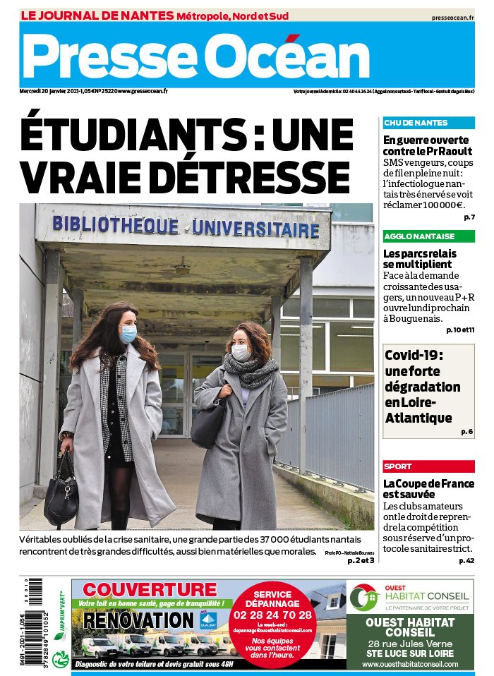 Presse Océan 20 janvier 2021 Presse Océan - Nantes Nord du 20 janvier 2021
