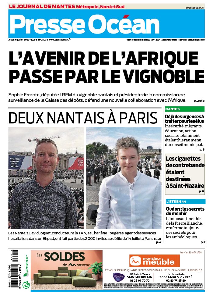 Presse Océan 16 juillet 2020 Presse Océan - Nantes Nord du 16 juillet 2020