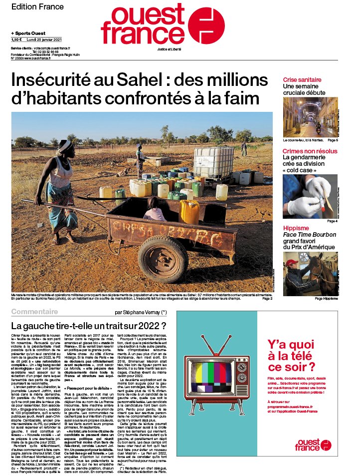 Ouest-France édition France 25 janvier 2021 Ouest-France édition France du 25 janvier 2021