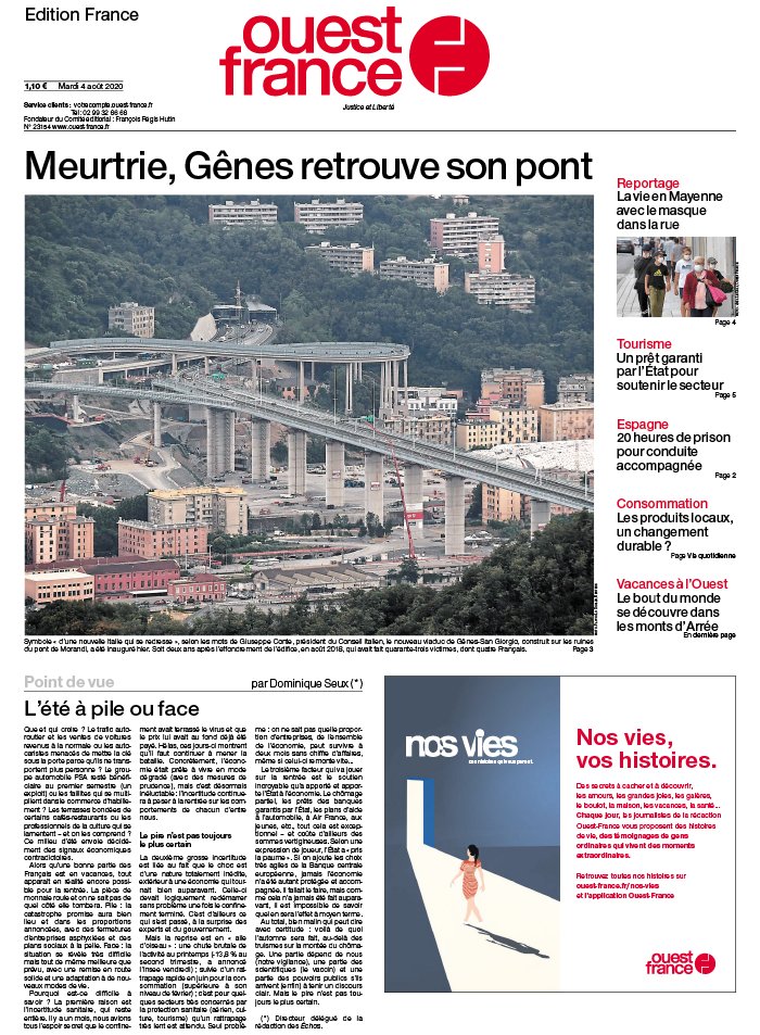 Ouest-France édition France 04 août 2020 Ouest-France édition France du 04 août 2020