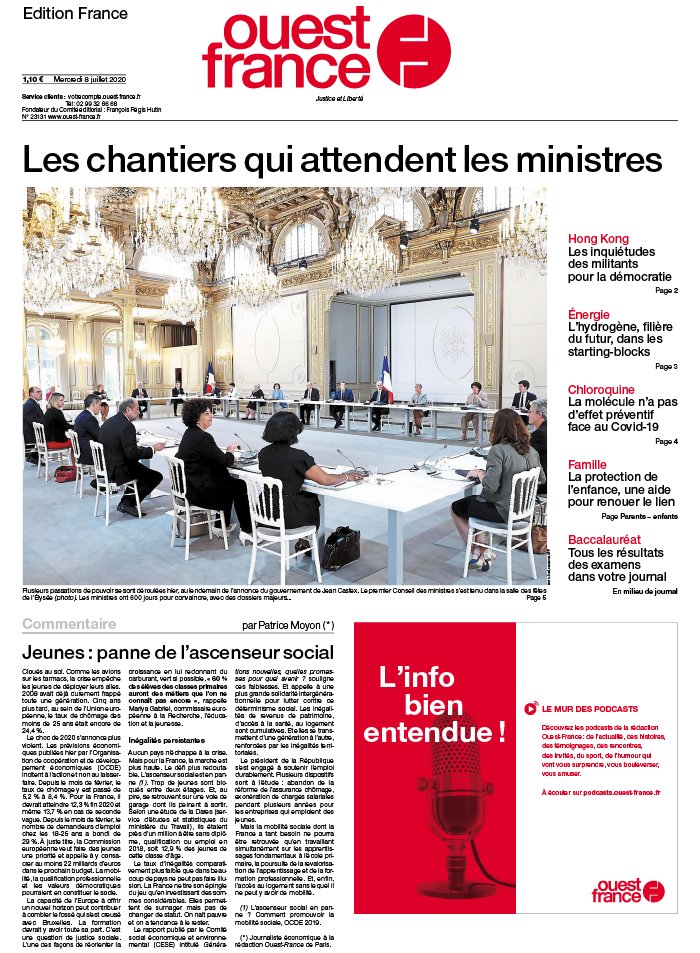 Ouest-France édition France 08 juillet 2020 Ouest-France édition France du 08 juillet 2020