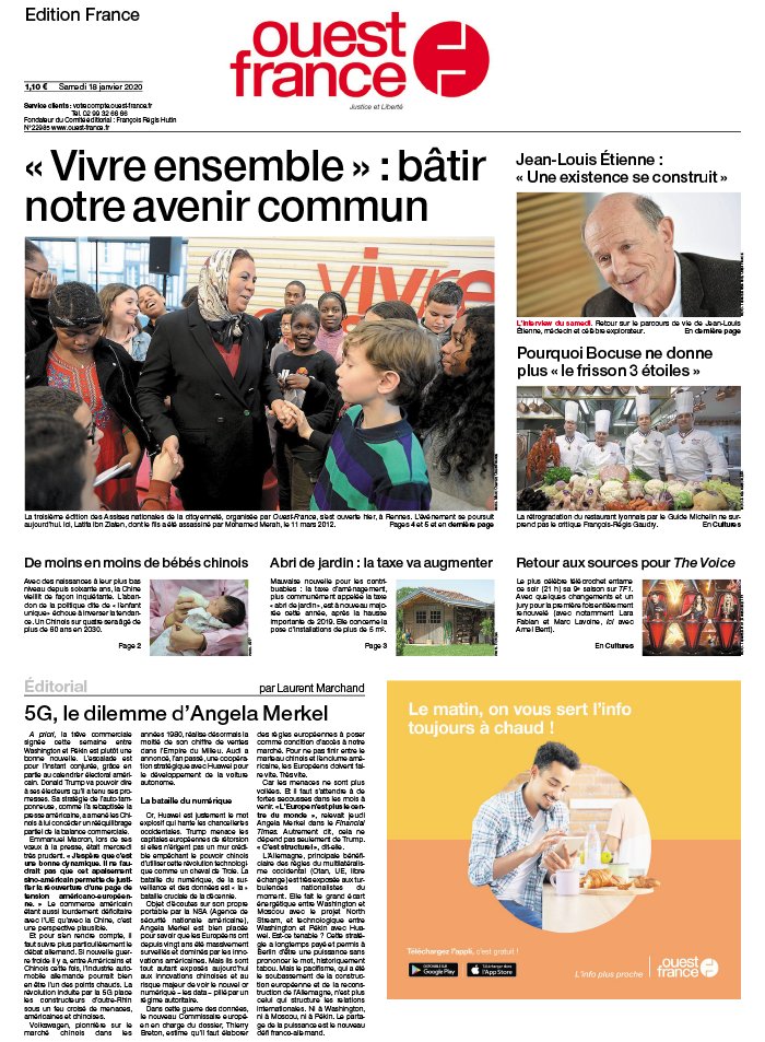 Ouest-France édition France 18 janvier 2020 Ouest-France édition France du 18 janvier 2020