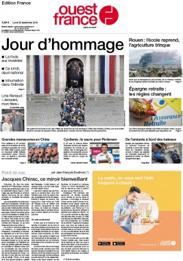 Ouest-France édition France N°20190930 du 30 septembre 2019 à télécharger sur iPad