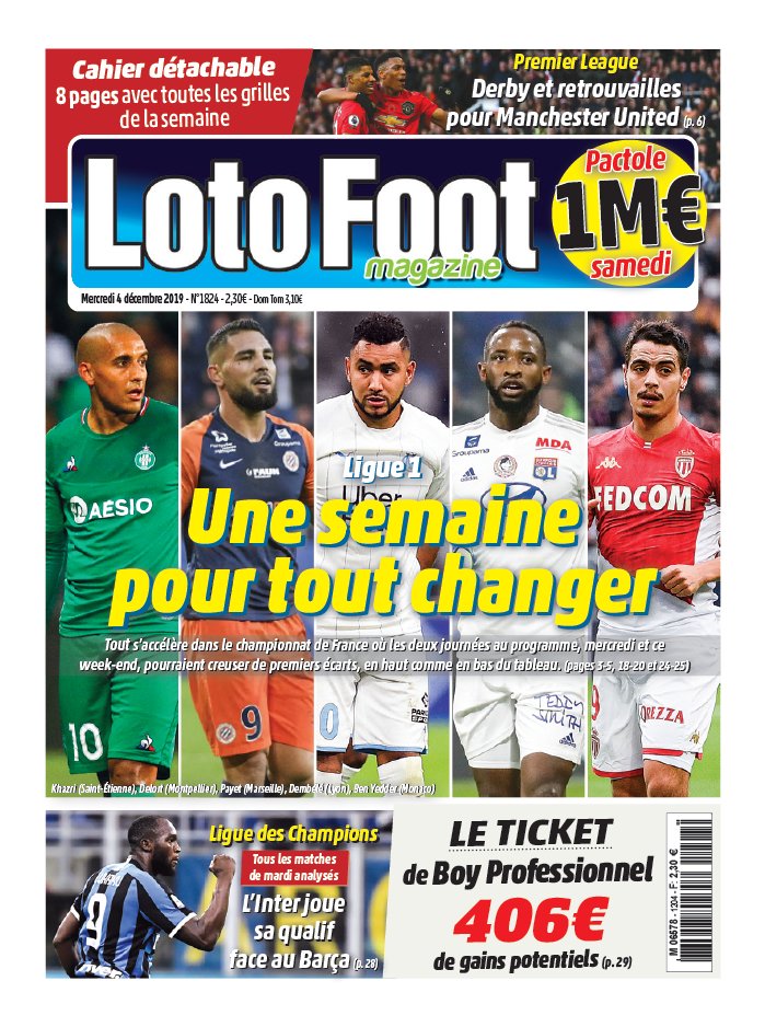 Loto Foot Magazine 04 décembre 2019 Abonnement Loto Foot Mag Pas Cher avec le BOUQUET ePresse.fr