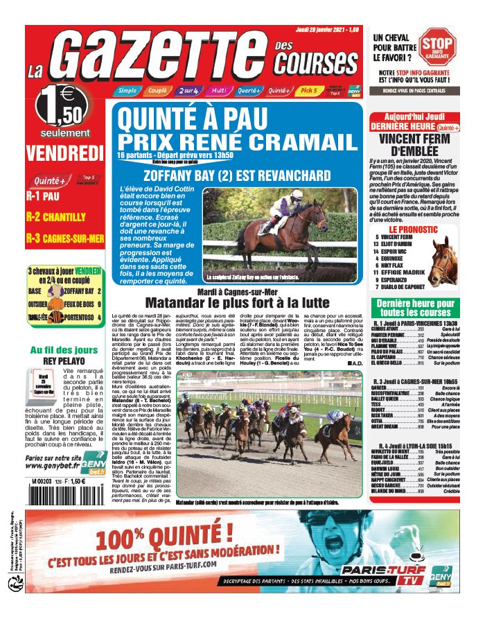 La Gazette des Courses 28 janvier 2021 Abonnement La Gazette des Courses