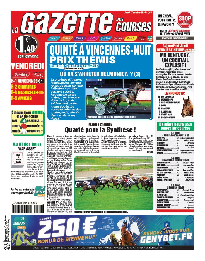 La Gazette des Courses 17 octobre 2019 Abonnement La Gazette des Courses Pas Cher avec le BOUQUET ePresse.fr