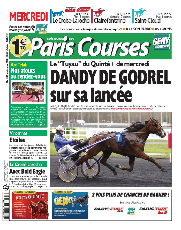 Paris Courses 17 septembre 2019 Abonnement Paris Courses Pas Cher avec le BOUQUET ePresse.fr