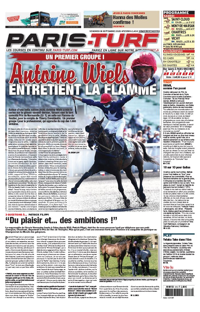 Paris Turf 18 septembre 2020 Abonnement Paris Turf