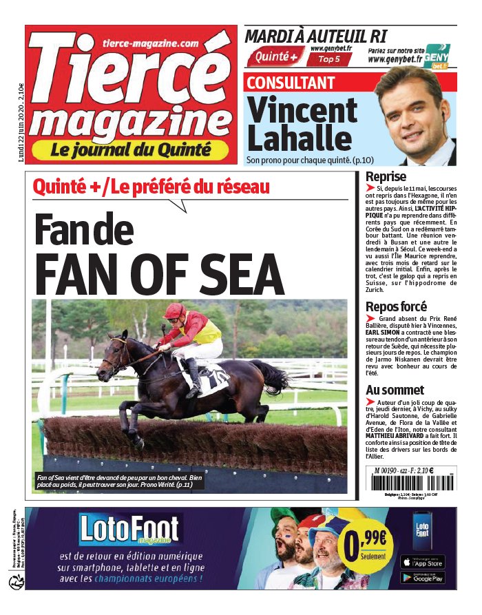 Tiercé Magazine 22 juin 2020 Abonnement Tiercé Mag Pas Cher