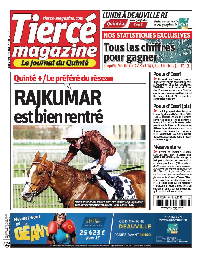 Tiercé Magazine 31 mai 2020 Abonnement Tiercé Mag Pas Cher