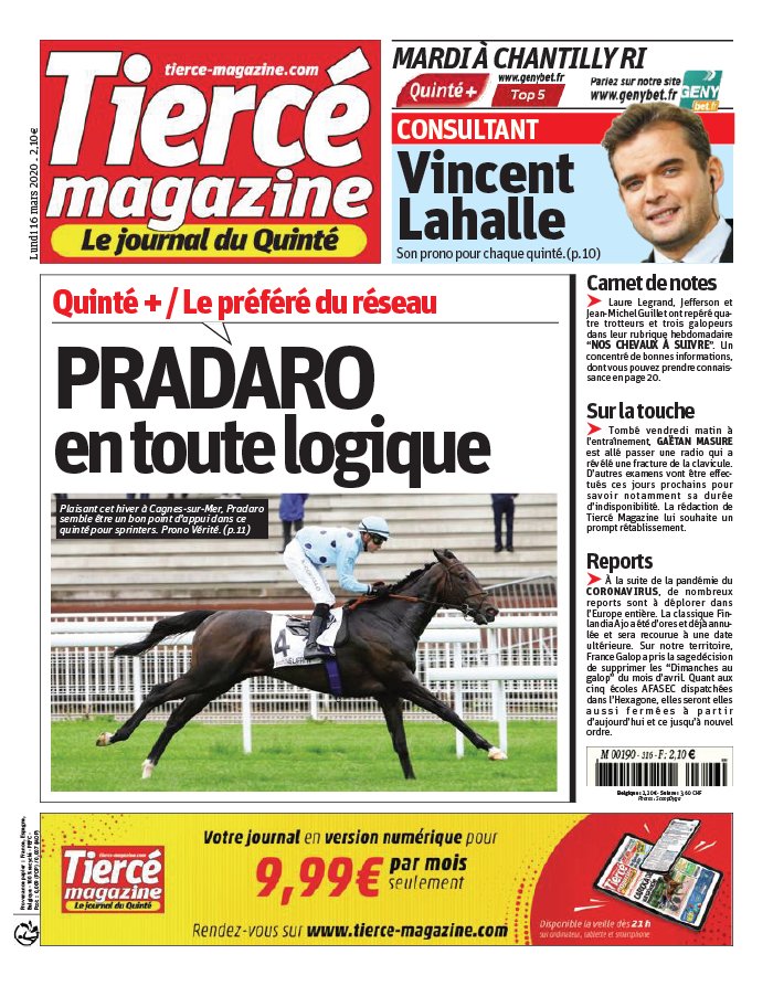 Tiercé Magazine 16 mars 2020 Abonnement Tiercé Mag Pas Cher