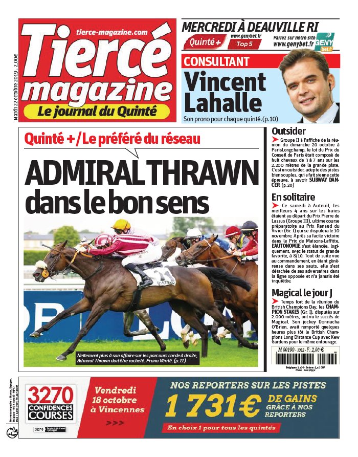 Tiercé Magazine 22 octobre 2019 Abonnement Tiercé Mag Pas Cher avec le BOUQUET ePresse.fr