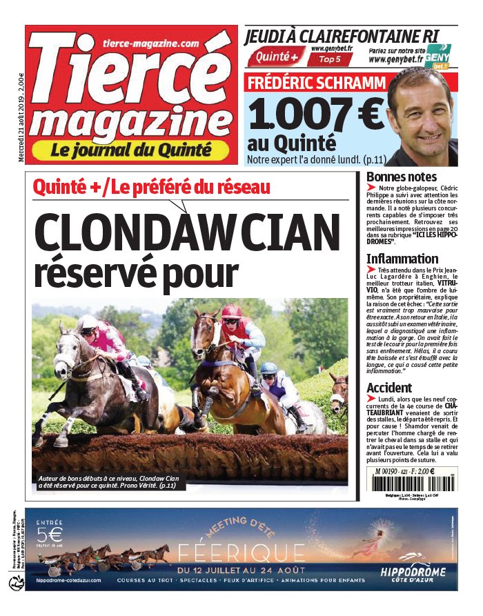 Tiercé Magazine 21 août 2019 Abonnement Tiercé Mag Pas Cher avec le BOUQUET ePresse.fr