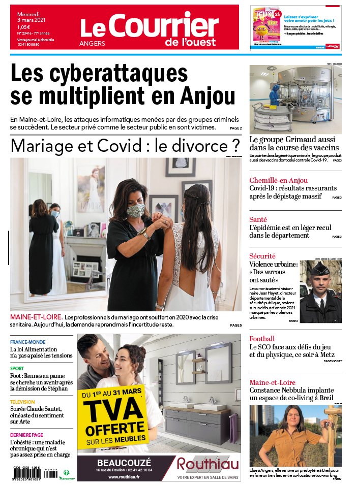 Le Courrier de L'Ouest 03 mars 2021 Le Courrier de L'Ouest - Angers du 03 mars 2021