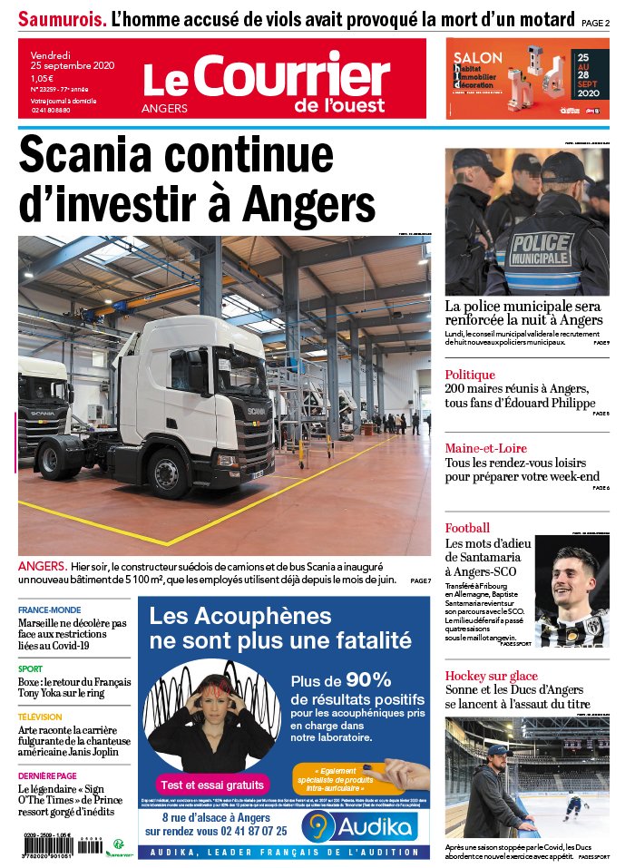 Le Courrier de L'Ouest 25 septembre 2020 Le Courrier de L'Ouest - Angers du 25 septembre 2020