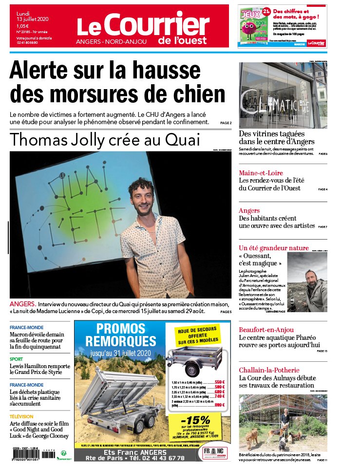 Le Courrier de L'Ouest 13 juillet 2020 Le Courrier de L'Ouest - Angers du 13 juillet 2020