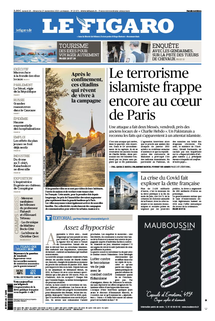 Le Figaro 26 septembre 2020 Abonnement Le Figaro avec ePresse.fr