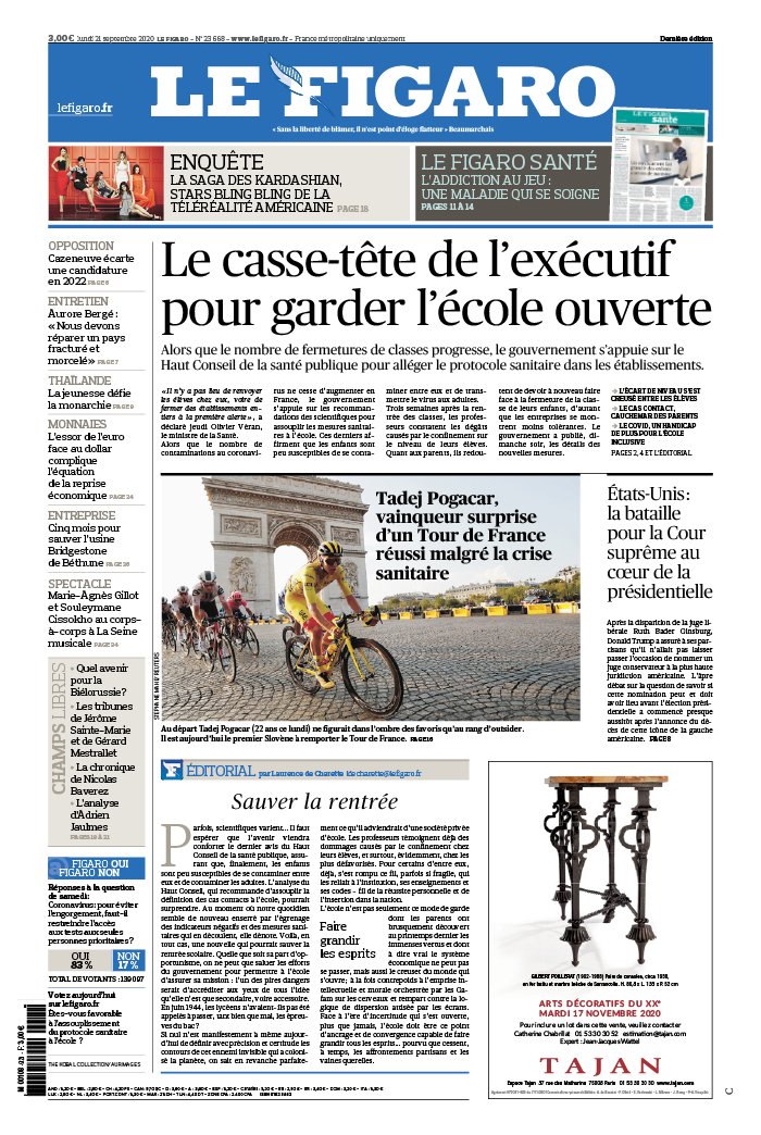 Le Figaro 21 septembre 2020 Abonnement Le Figaro avec ePresse.fr