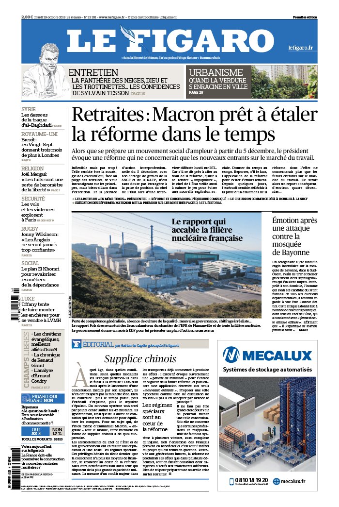 Le Figaro 29 octobre 2019 Le Figaro N°23391 du 29 octobre 2019 à télécharger sur iPad
