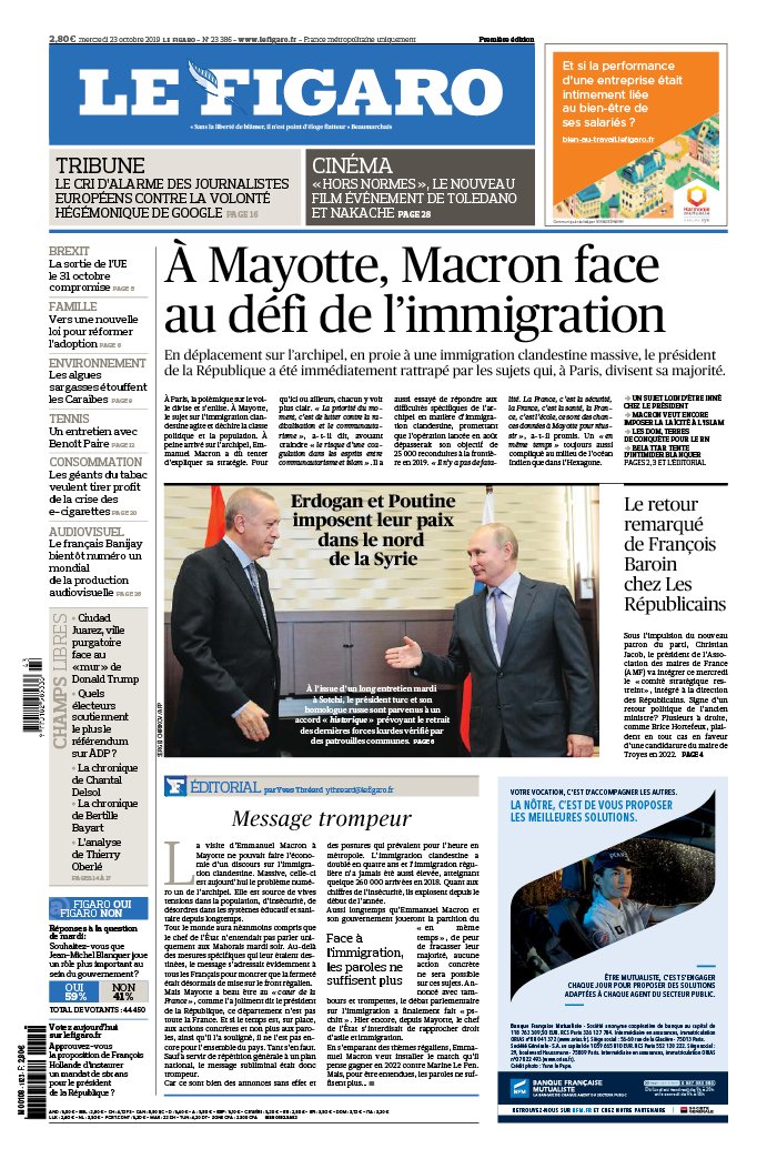 Le Figaro 23 octobre 2019 Abonnement Le Figaro avec ePresse.fr