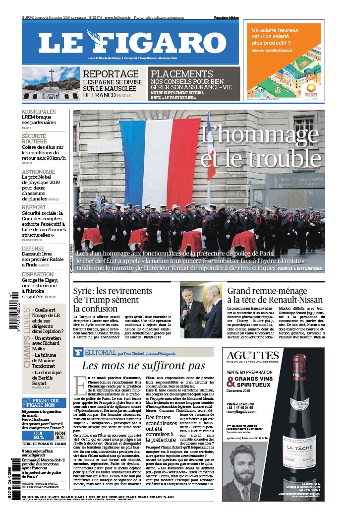 Le Figaro 09 octobre 2019 Le Figaro N°23374 du 09 octobre 2019 à télécharger sur iPad