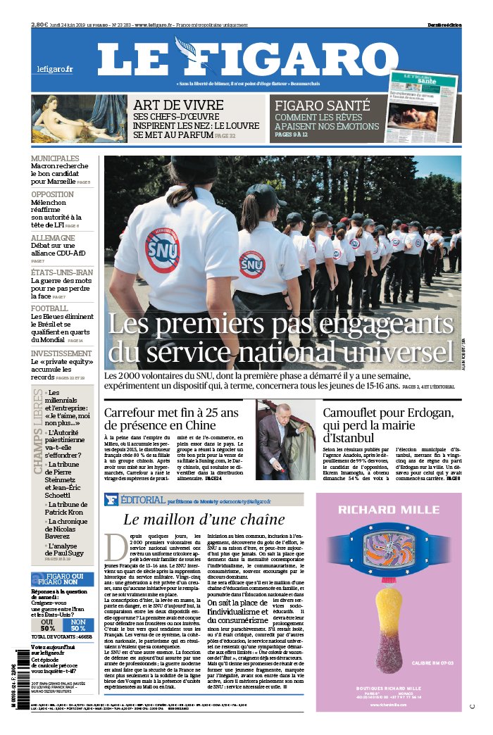 Le Figaro 24 juin 2019 Le Figaro N°23283 du 24 juin 2019 à télécharger sur iPad
