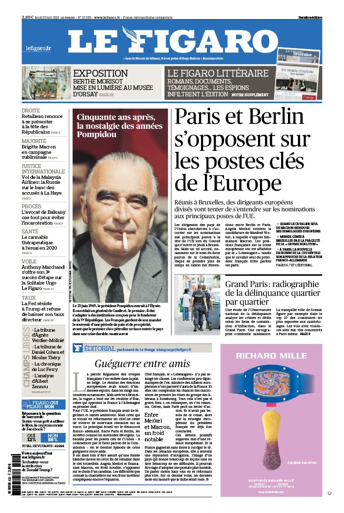 Le Figaro 20 juin 2019 Le Figaro N°23280 du 20 juin 2019 à télécharger sur iPad