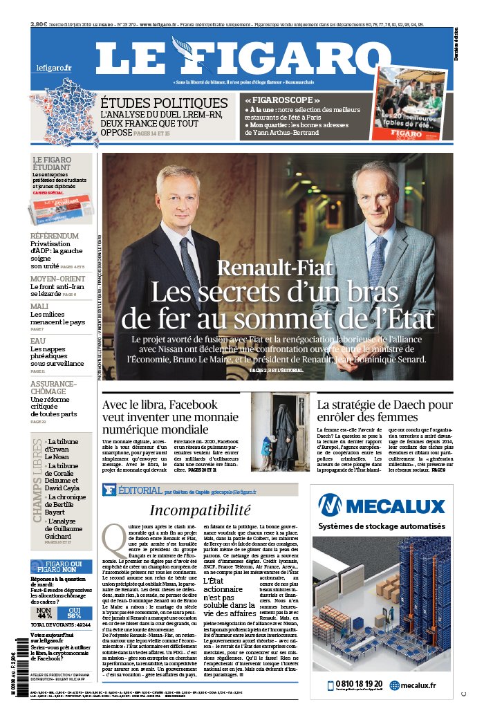 Le Figaro 19 juin 2019 Le Figaro N°23279 du 19 juin 2019 à télécharger sur iPad
