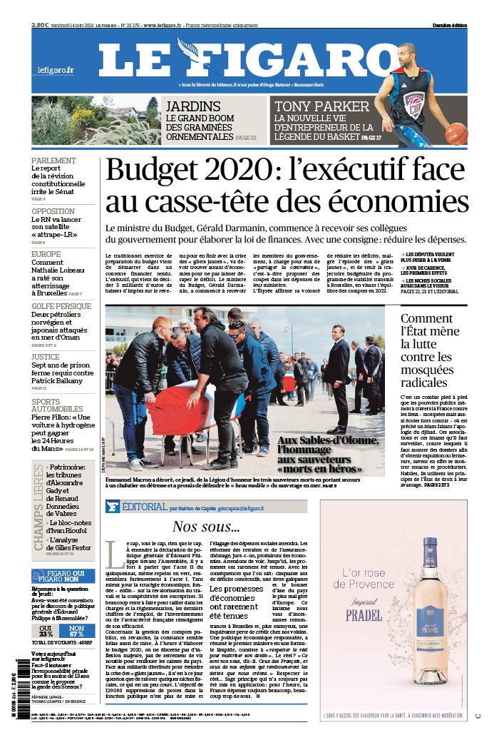 Le Figaro 14 juin 2019 Le Figaro N°23275 du 14 juin 2019 à télécharger sur iPad