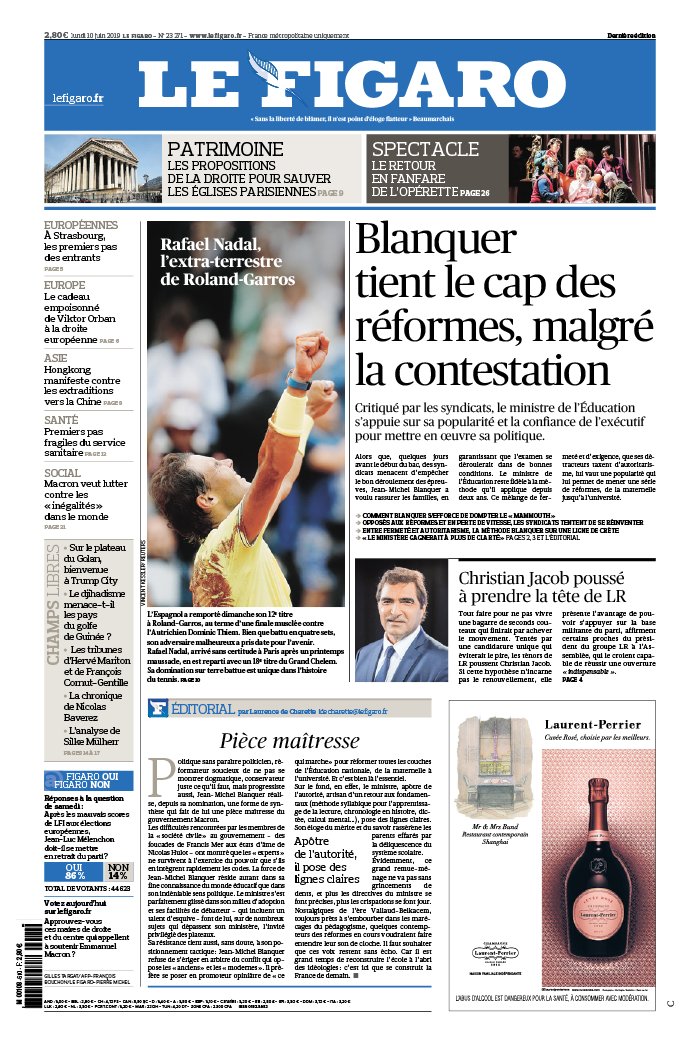 Le Figaro 10 juin 2019 Le Figaro N°23271 du 10 juin 2019 à télécharger sur iPad